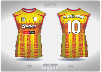 EPS jersey sports shirt vector.Thai traditional red yellow pattern design, illustration, textile background for sleeveless shirt sports t-shirt, football jersey sleeveless shirt.eps