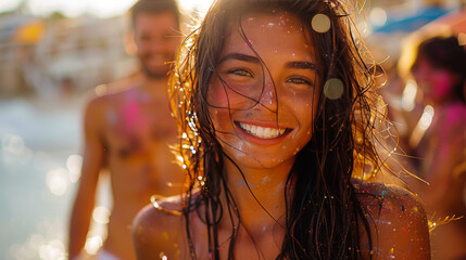 Holi Celebration: A Festive and Colorful Image of Happy People Playing with Holi Colors and Smiling