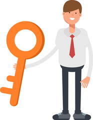 Businessman Character Holding Key
