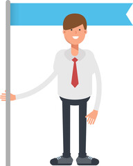 Businessman Character Holding Flag Pole
