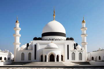Fototapeta na wymiar A white and black mosque with a white dome background Ai generative.