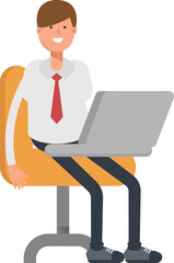 Businessman Character Working on Laptop
