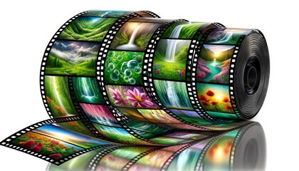 Spiraling Film Reel with High Definition Images of Nature and Abstract Art