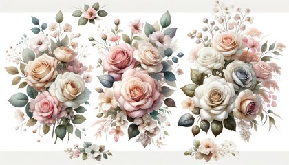 Soft Pastel Floral Arrangement with Roses and Eucalyptus on a Light Background