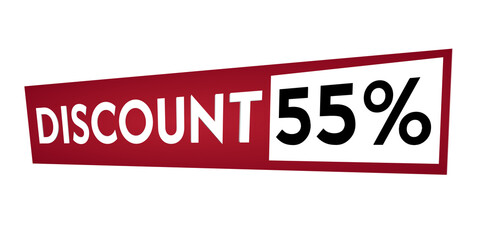 Discount 55% percent text on red box on transparent background for business concept big sale