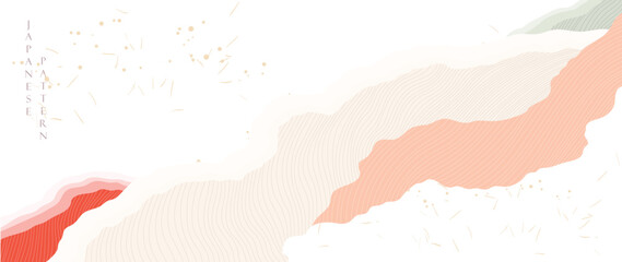 Obraz premium Abstract background with colorful line pattern texture vector. Art acrylic element with Japanese wave pattern in vintage style