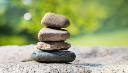 Fototapeta na wymiar Stack of zen stones on nature background