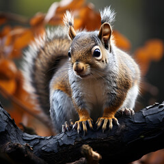 Fototapeta premium Gray Squirrel on Tree Branch
