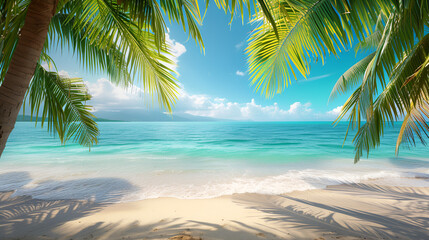 Fototapeta na wymiar Palm tree on the tropical beach, generative ai