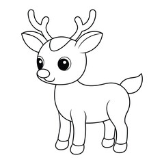 Vector cartoon cute Reindeer coloring page for kids