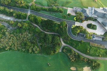 Aerial view of tropical golf course