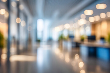 Blurred empty open space office. Abstract light bokeh at office interior background