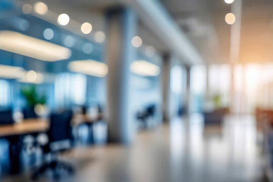 Blurred empty open space office. Abstract light bokeh at office interior background