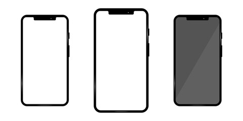 スマートフォン 黒 携帯電話 白 背景 ベクター セット