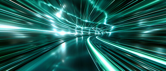 Speed through a futuristic tunnel, abstract motion in blue, technology and transportation in light