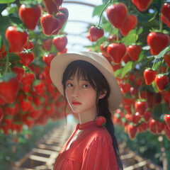 portrait of a girl with giant strawberries