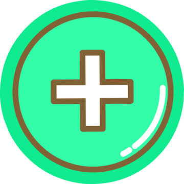 Round green plus sign icon, button.  Add data, positive symbol