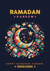 Ramadan greeting poster vector design.islamic culture celebration festival card background.arabic arab religion mosque moon lamp islam muslim lantern banner decoration pattern template illustration.