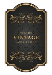 Luxury Vintage Label Wine, wedding invitation, Black and Gold Vintage Vector Template