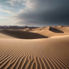 A rugged desert landscape with towering sand dunes and a clear blue sky4