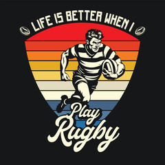 Retro Rugby Player Rugger tshirt Design Vector
