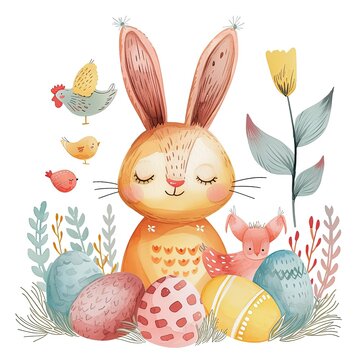 Easter eggs with rabbit bunny background