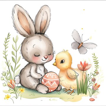 Easter eggs with rabbit bunny background