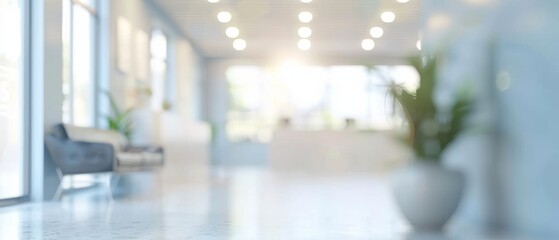 Fototapeta premium Abstract interior of a hospital or clinic: a luxury hospital corridor. Blur clinic interior background Healthcare and medical concepts
