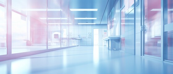 Abstract interior of a hospital or clinic: a luxury hospital corridor. Blur clinic interior background Healthcare and medical concepts