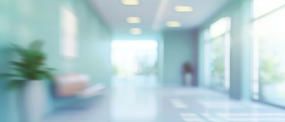 Abstract interior of a hospital or clinic: a luxury hospital corridor. Blur clinic interior background Healthcare and medical concepts