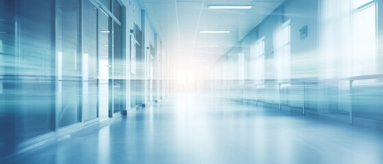 Fototapeta na wymiar Abstract interior of a hospital or clinic: a luxury hospital corridor. Blur clinic interior background Healthcare and medical concepts