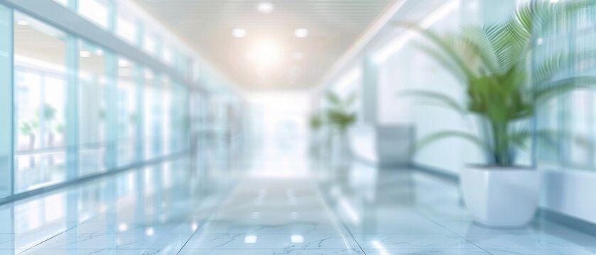 Abstract interior of a hospital or clinic: a luxury hospital corridor. Blur clinic interior background Healthcare and medical concepts