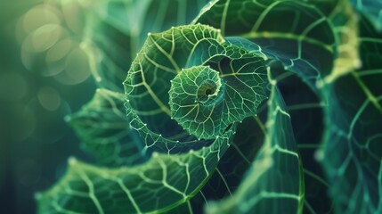 Obraz premium Neem Leaf Swirls: Macro capture of mesmerizing neem leaves in swirling motion.