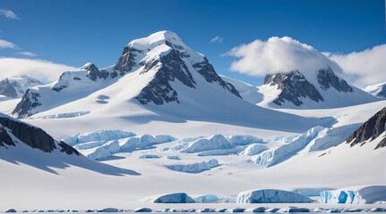 The view of the mountains covered in snow looks very beautiful with the bright blue sky. Mountain wallpapers