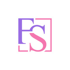 Letter initial fs square line logo purple pink color