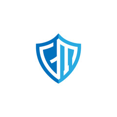 Letter GM negative space on Shield shape blue color