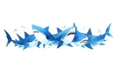Fototapeta na wymiar A Minimal Watercolor Banner of a Row of Sharks, Generative AI