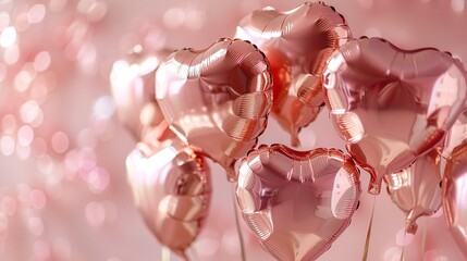 Rose Gold Heart Balloons with Sparkling Bokeh