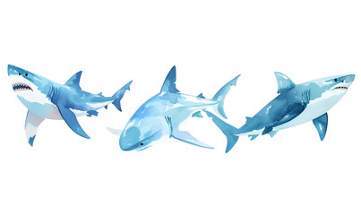 A Minimal Watercolor Banner of a Row of Sharks,  Generative AI