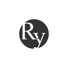 Initial alphabet circle RY logo negative space - obrazy, fototapety, plakaty