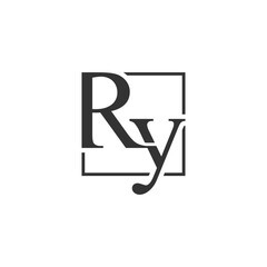 Initial alphabet letter RY logo square black color