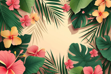 Fototapeta premium Frame border colorful jungle tropical leaves background