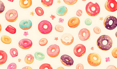 Cartoon watercolor donuts pattern background,  Generative AI