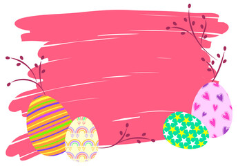 Easter banner frame background. Easter design with easter eggs and flower. Illustration.