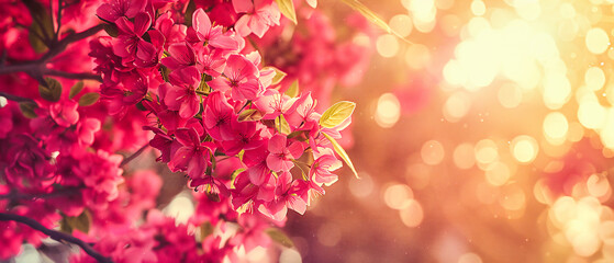 Spring in bloom, delicate pink flowers ushering in the season, a celebration of renewal and beauty - obrazy, fototapety, plakaty