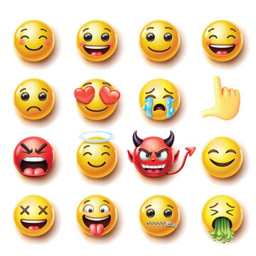 Emoji emoticons symbols icons color set.