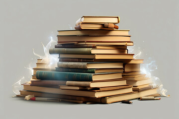 A pile of books library on a white background Ai generative.