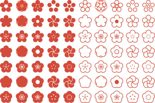 シンプルな梅の花のベクターイラストセット