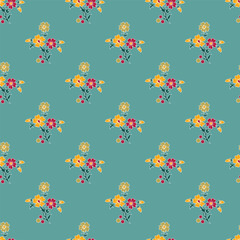 Allover floral block print kalamkari seamless repeat pattern digital textile design