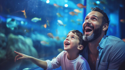 Family with kids in oceanarium